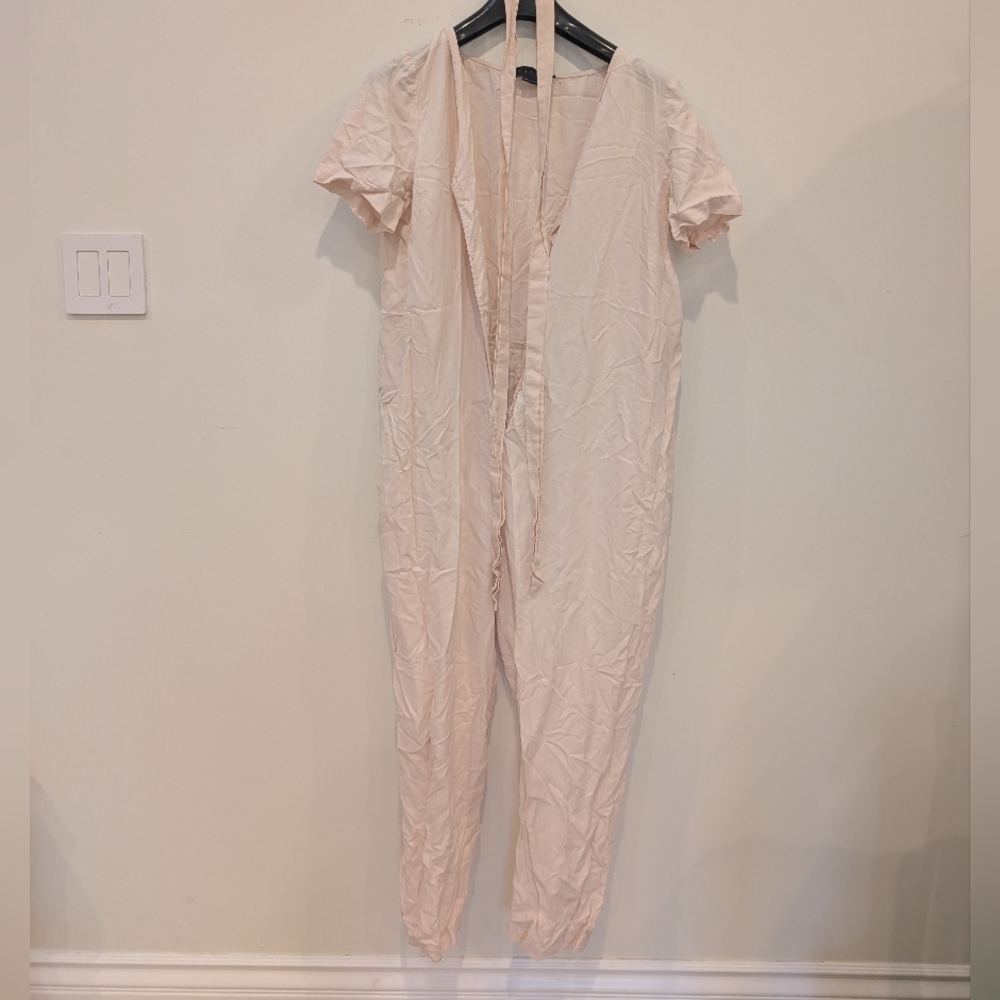 Hatch Maternity Cream/Light Pink Jumpsuit with Tie Detail